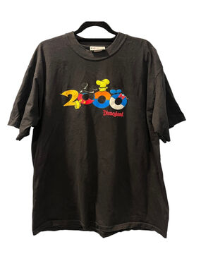 VTG 2000 Disneyland T Shirt L Mickey Goofy Character Hats Y2K Black Crew Neck